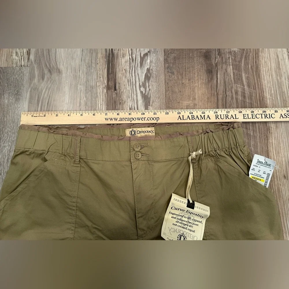 NWT Democracy Cargo Pants Curve Equality Stretch Waist Leg Ties Neutral Sz 14 - Picture 3 of 9